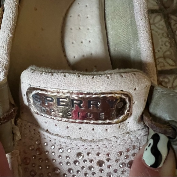 SPERRY Blush & Rose Gold Suede Topsiders w Rhinestone Accents Size 8 - Picture 3 of 10